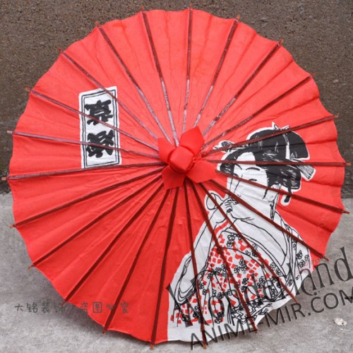 Бумажный Японский зонтик (красный с гейшей) / Japanese umbrella